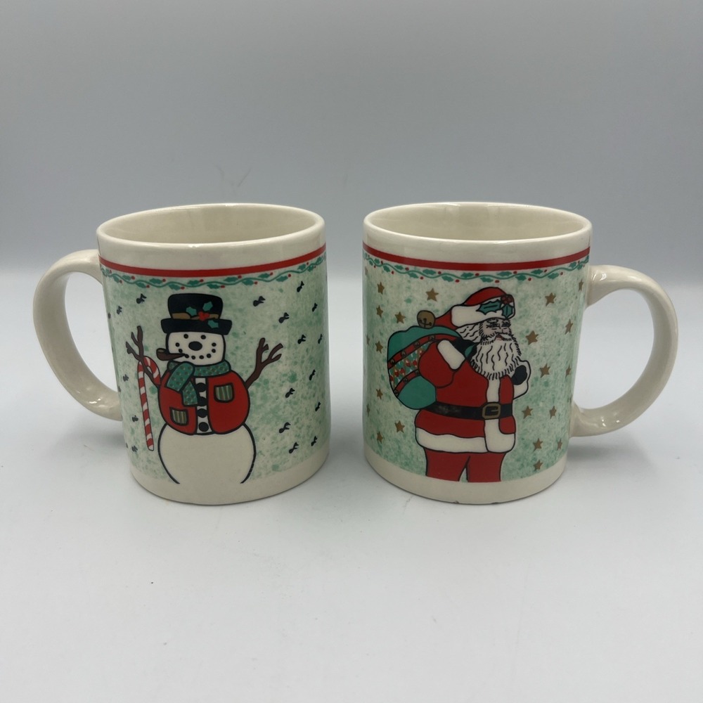 Gibson‎ Christmas Coffee Cup Mug Snowman and Santa Set Of 2